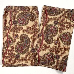 2 Handmade Paisley Print Curtains Drapes Tan Red
